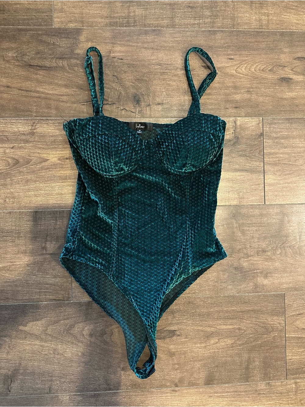 Lulu’s Green Velvet Spaghetti Strap Body Suit